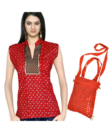 Buy Silver Print Cotton Top n Get Shoulder Bag Free