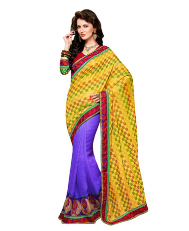 Dlines Enterprises  Multi colour checkered bordered saree