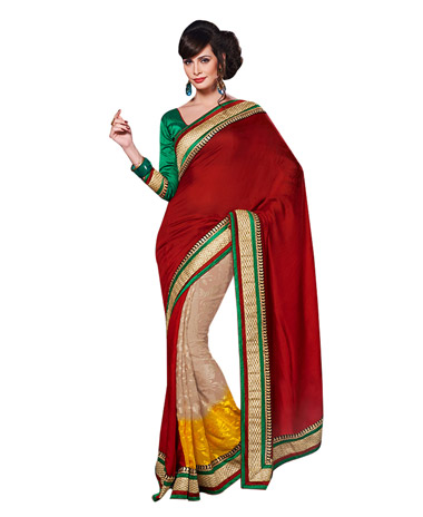 Dlines Enterprises Red And Yellow Gold Borderd saree