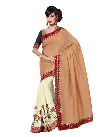 Dlines Enterprises Cream And Glod floral Embroidered Saree