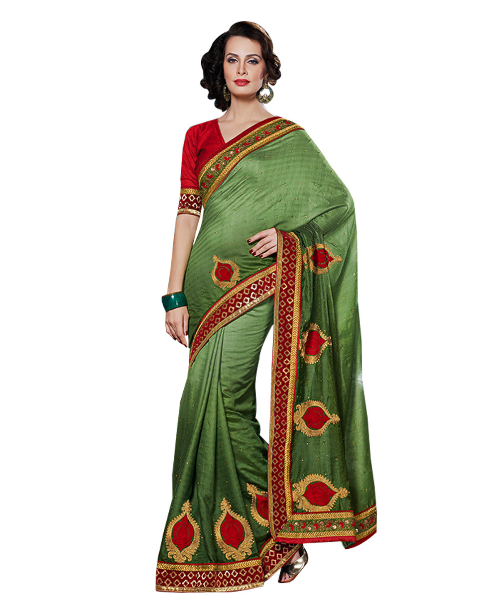 Dlines Enterprises Green Embroidered Saree