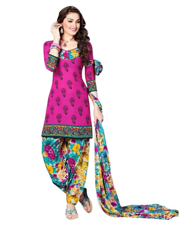 Magenta Printed Unswitched cotton Salwar Material