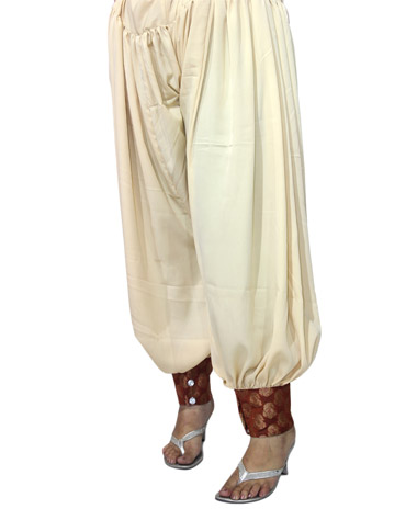 Punjabi style Linen Semi Patiala Salwar With Brown Brocade Border