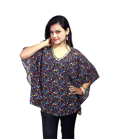 Vivaa  Black with Multicolor Printed Georgette Kaftan