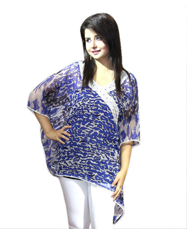 Vivaa Blue Georgette Printed Kaftan