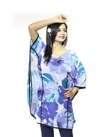 Vivaa Blue and White Georgette Printed Kaftan