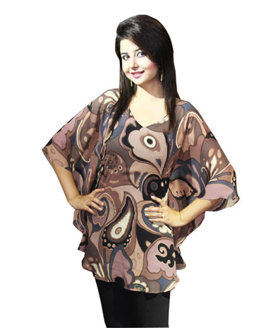 Vivaa Brown Georgette Printed Kaftan