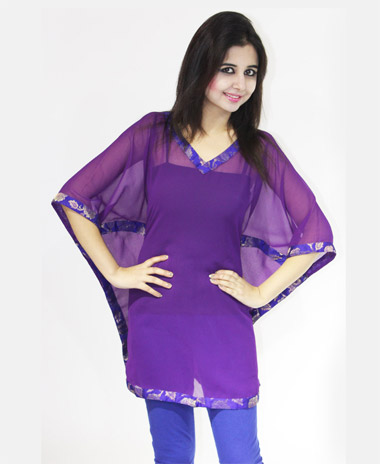 Vivaa Violet Georgette Printed Kaftan