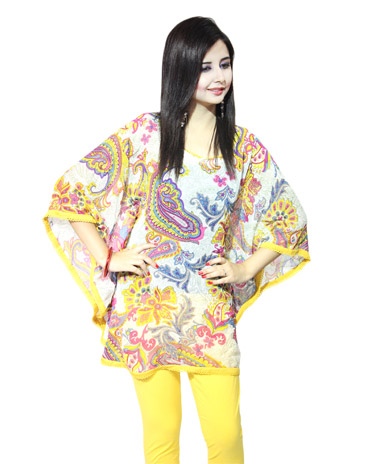 Vivaa White and Yellow Georgette Printed Kaftan