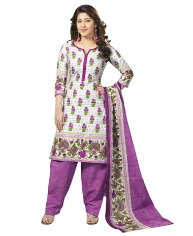 White & Orchid Printed Unswitched Salwar Cotton Material