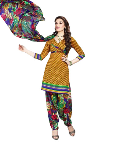 Yellow Printed Unswitched Cotton Salwar Material (Code 8007)