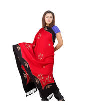 Black Red Hand Embroidered Pure Kashmiri Shawl 124