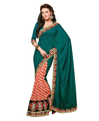 Dlines Enterprises  Green and cream printed bordered saree