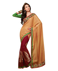 Dlines Enterprises Maroon & Gold Woven Motif Bordered Saree