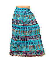 Fashionable Motif Print Ethnic Turquoise Cotton Long Skirt 262