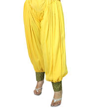 Punjabi style Yellow Semi Patiala Salwar With Green Brocade Border