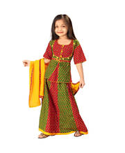 Rajasthani Red Green Booti Work Lehanga Kurti