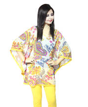 Vivaa White and Yellow Georgette Printed Kaftan