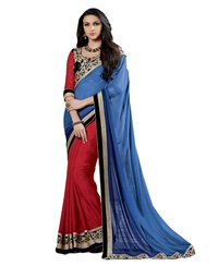 Dlines Enterpirses -blue And  Red heavy bordered saree
