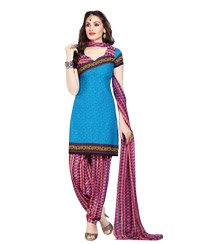 DodgerBlue  Printed Unawitched  Cotton Salwar Material