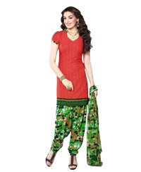 Red Printed Unswitched Cotton Salwar Material (Code 8002)