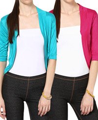 Softwear Fuchsia Pink-Turquoise Green Viscose Shrug Combo of 2