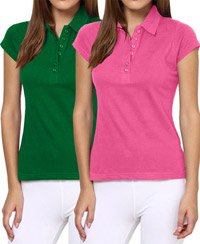 Softwear Green-Pink 7-Button Collared T-Shirt Pack of 2