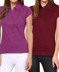 Softwear Purple-Maroon 7-Button Collared T-Shirt Pack of 2
