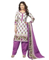 White & Orchid Printed Unswitched Salwar Cotton Material